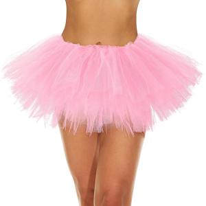 imageWomens Tutu Skirt Elastic 5 Layered Vintage Tulle Ballet Skirt Party Festival CostumeLight Pink