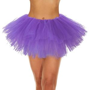 imageWomens Tutu Skirt Elastic 5 Layered Vintage Tulle Ballet Skirt Party Festival CostumePurple