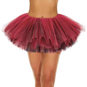 imageWomens Tutu Skirt Elastic 5 Layered Vintage Tulle Ballet Skirt Party Festival CostumeRed Black