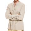 imageMens Pirate Shirt Medieval Renaissance Steampunk Retro Long Sleeve Lace up T Shirt Viking Gothic Halloween Costume TopBeige