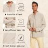 imageMens Pirate Shirt Medieval Renaissance Steampunk Retro Long Sleeve Lace up T Shirt Viking Gothic Halloween Costume TopBeige