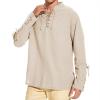 imageMens Pirate Shirt Medieval Renaissance Steampunk Retro Long Sleeve Lace up T Shirt Viking Gothic Halloween Costume TopBeige