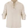 imageMens Pirate Shirt Medieval Renaissance Steampunk Retro Long Sleeve Lace up T Shirt Viking Gothic Halloween Costume TopBeige