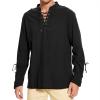 imageMens Pirate Shirt Medieval Renaissance Steampunk Retro Long Sleeve Lace up T Shirt Viking Gothic Halloween Costume TopBlack