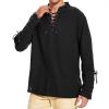 imageMens Pirate Shirt Medieval Renaissance Steampunk Retro Long Sleeve Lace up T Shirt Viking Gothic Halloween Costume TopBlack