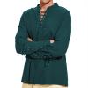 imageMens Pirate Shirt Medieval Renaissance Steampunk Retro Long Sleeve Lace up T Shirt Viking Gothic Halloween Costume TopDark Green