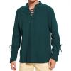 imageMens Pirate Shirt Medieval Renaissance Steampunk Retro Long Sleeve Lace up T Shirt Viking Gothic Halloween Costume TopDark Green