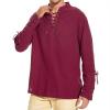 imageMens Pirate Shirt Medieval Renaissance Steampunk Retro Long Sleeve Lace up T Shirt Viking Gothic Halloween Costume TopWine