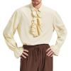 imageMens Pirate Shirt Medieval Renaissance Victorian Costume Ruffled Steampunk Vampire Gothic Halloween TopsBeige