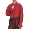 imageMens Pirate Shirt Medieval Renaissance Victorian Costume Ruffled Steampunk Vampire Gothic Halloween TopsRed