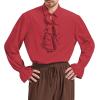 imageMens Pirate Shirt Medieval Renaissance Victorian Costume Ruffled Steampunk Vampire Gothic Halloween TopsRed