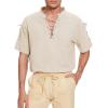 imageMens Pirate Shirt Medieval Renaissance Viking Costume Short Sleeve Shirt Steampunk Retro Gothic Costume TopZ Beige