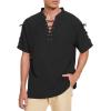 imageMens Pirate Shirt Medieval Renaissance Viking Costume Short Sleeve Shirt Steampunk Retro Gothic Costume TopZ Black