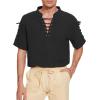 imageMens Pirate Shirt Medieval Renaissance Viking Costume Short Sleeve Shirt Steampunk Retro Gothic Costume TopZ Black