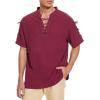 imageMens Pirate Shirt Medieval Renaissance Viking Costume Short Sleeve Shirt Steampunk Retro Gothic Costume TopZ Wine