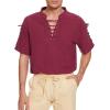 imageMens Pirate Shirt Medieval Renaissance Viking Costume Short Sleeve Shirt Steampunk Retro Gothic Costume TopZ Wine