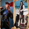 imagePirate Costume Accessories Women Men 2 Pairs Pirate Scarf Hat Sash Belt Halloween Cosplay Pirate Scarf Bandana Headband2 Black and Red 1