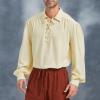imagePirate Shirt Men Renaissance Faire Costume Medieval Victorian Shirt Vampire Gothic Steampunk Costume Halloween Cosplay TopsBeige
