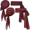 imagePirate Costume Accessories Women Men 2 Pairs Pirate Scarf Hat Sash Belt Halloween Cosplay Pirate Scarf Bandana Headband2 Red Black Strip and Wine Red