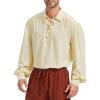 imagePirate Shirt Men Renaissance Faire Costume Medieval Victorian Shirt Vampire Gothic Steampunk Costume Halloween Cosplay TopsBeige