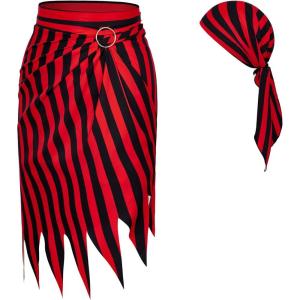 imageAmerican Trends Pirate Skirt Dress Halloween Costume Women Men Pirate Head Scarf Pirate Cosplay Accessories Bandana HeadbandBlack  Red