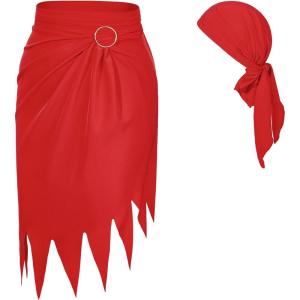 imageAmerican Trends Pirate Skirt Dress Halloween Costume Women Men Pirate Head Scarf Pirate Cosplay Accessories Bandana HeadbandRed