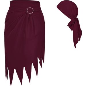 imageAmerican Trends Pirate Skirt Dress Halloween Costume Women Men Pirate Head Scarf Pirate Cosplay Accessories Bandana HeadbandWine Red