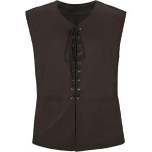 imageAmerican Trends Renaissance Costume Men Renaissance Vest Costume Medieval Costumes Laceup Waistcoat Halloween Pirate VestCoffee Brown