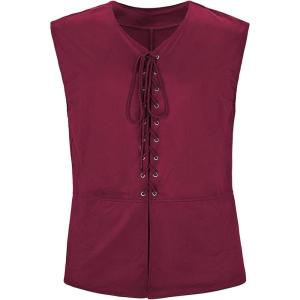 imageAmerican Trends Renaissance Costume Men Renaissance Vest Costume Medieval Costumes Laceup Waistcoat Halloween Pirate VestWine Red