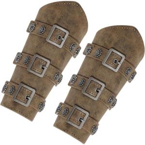 imageLeather Gauntlet Wristband Medieval Bracers 1 Pair Viking Wrist Retro Renaissance Guards Vintage Costumes AccessoriesBrown