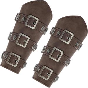imageLeather Gauntlet Wristband Medieval Bracers 1 Pair Viking Wrist Retro Renaissance Guards Vintage Costumes AccessoriesCoffee