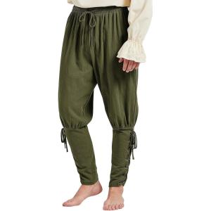 imageMens Pirate Pants Ankle Banded Renaissance Pants Medieval Viking Navigator Pants Halloween Costume Cosplay with DrawstringsArmy Green