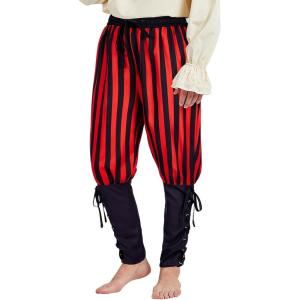 imageMens Pirate Pants Ankle Banded Renaissance Pants Medieval Viking Navigator Pants Halloween Costume Cosplay with DrawstringsBlack Red