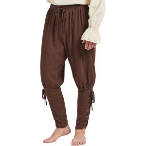imageMens Pirate Pants Ankle Banded Renaissance Pants Medieval Viking Navigator Pants Halloween Costume Cosplay with DrawstringsBrown