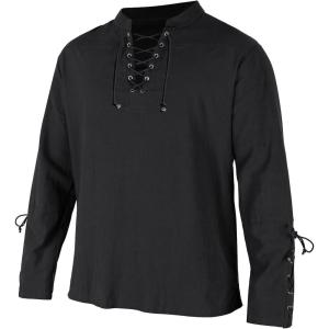 imageMens Pirate Shirt Medieval Renaissance Steampunk Retro Long Sleeve Lace up T Shirt Viking Gothic Halloween Costume TopBlack