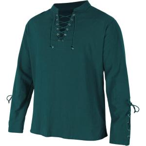 imageMens Pirate Shirt Medieval Renaissance Steampunk Retro Long Sleeve Lace up T Shirt Viking Gothic Halloween Costume TopDark Green