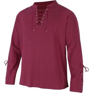 imageMens Pirate Shirt Medieval Renaissance Steampunk Retro Long Sleeve Lace up T Shirt Viking Gothic Halloween Costume TopWine