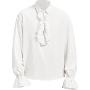 imageMens Pirate Shirt Medieval Renaissance Victorian Costume Ruffled Steampunk Vampire Gothic Halloween TopsA White