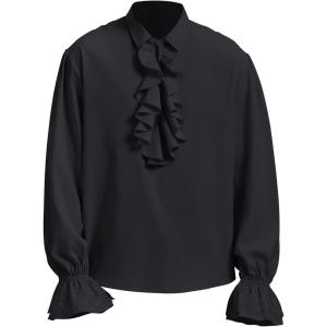 imageMens Pirate Shirt Medieval Renaissance Victorian Costume Ruffled Steampunk Vampire Gothic Halloween TopsBlack