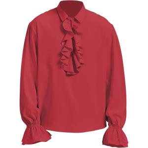 imageMens Pirate Shirt Medieval Renaissance Victorian Costume Ruffled Steampunk Vampire Gothic Halloween TopsRed