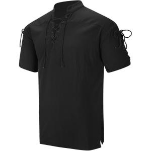 imageMens Pirate Shirt Medieval Renaissance Viking Costume Short Sleeve Shirt Steampunk Retro Gothic Costume TopZ Black