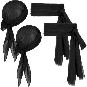 imagePirate Costume Accessories Women Men 2 Pairs Pirate Scarf Hat Sash Belt Halloween Cosplay Pirate Scarf Bandana Headband2 Black