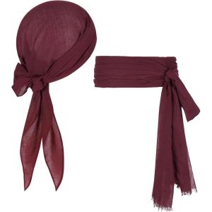 imagePirate Costume Halloween Women Men Pirate Head Scarf Hat Accessories Cosplay Pirate Waist Belt Bandana Headband Renaissance01 Wine Red