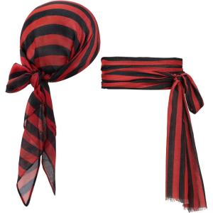 imagePirate Costume Halloween Women Men Pirate Head Scarf Hat Accessories Cosplay Pirate Waist Belt Bandana Headband Renaissance04 Black and Red