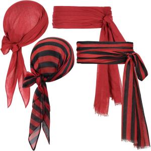 imagePirate Costume Halloween Women Men Pirate Head Scarf Hat Accessories Cosplay Pirate Waist Belt Bandana Headband Renaissance2 Red Black Strip and Red