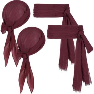 imagePirate Costume Halloween Women Men Pirate Head Scarf Hat Accessories Cosplay Pirate Waist Belt Bandana Headband Renaissance2 Wine Red