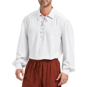 imagePirate Shirt Men Renaissance Faire Costume Medieval Victorian Shirt Vampire Gothic Steampunk Costume Halloween Cosplay TopsA White