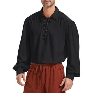 imagePirate Shirt Men Renaissance Faire Costume Medieval Victorian Shirt Vampire Gothic Steampunk Costume Halloween Cosplay TopsBlack