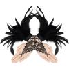 imageAmerican Trends Womens Lace Feather Long Gloves Gothic Mesh Witch Spider Web for Halloween Costume Accessories Costume1 Pair Steampunk Lace Black