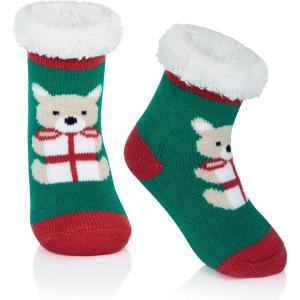 imageAmerican Trends Baby Slipper Socks Christmas Toddler Fuzzy Socks Warm Fleece Non Skid Winter SocksGreen Bear